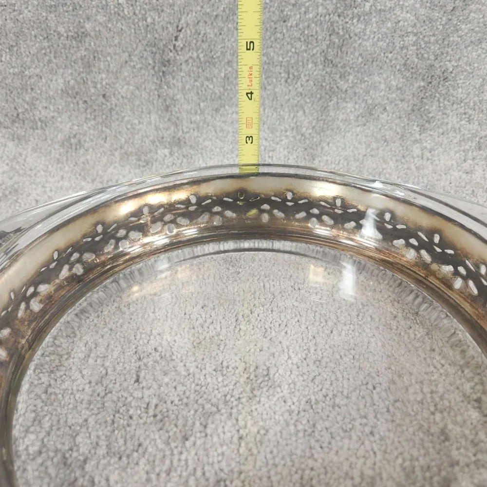 Vintage Silver Plate Pierced Pyrex Casserole Dish Holder with Glass‎ Insert